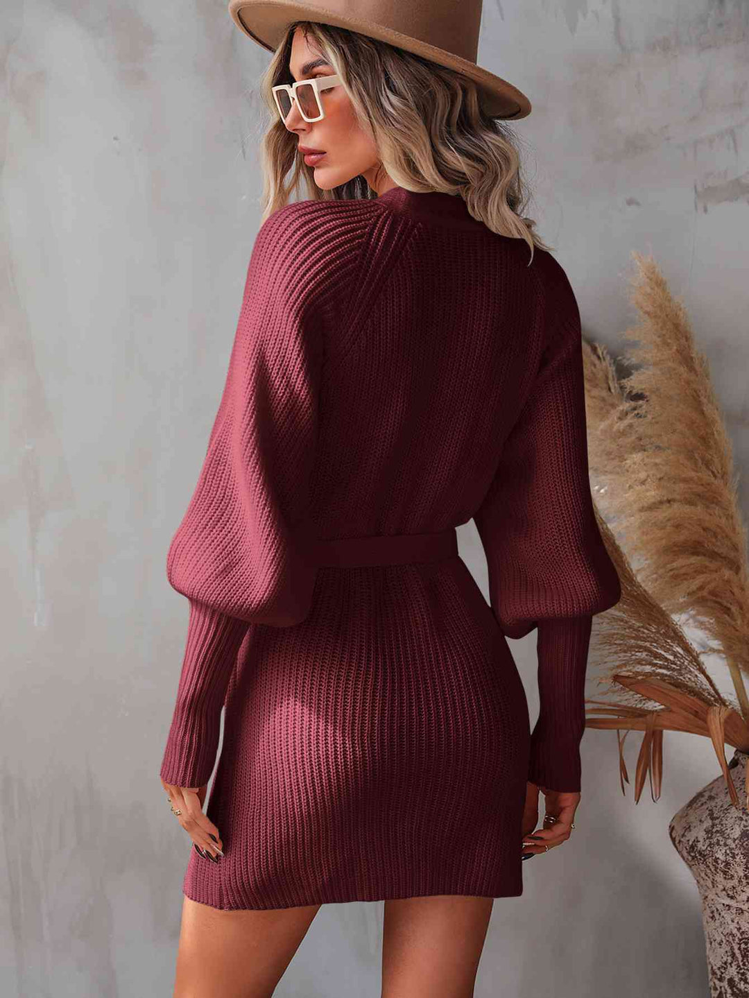 Stilla | Surplice Lantern Sleeve Wrap Sweater Kjole