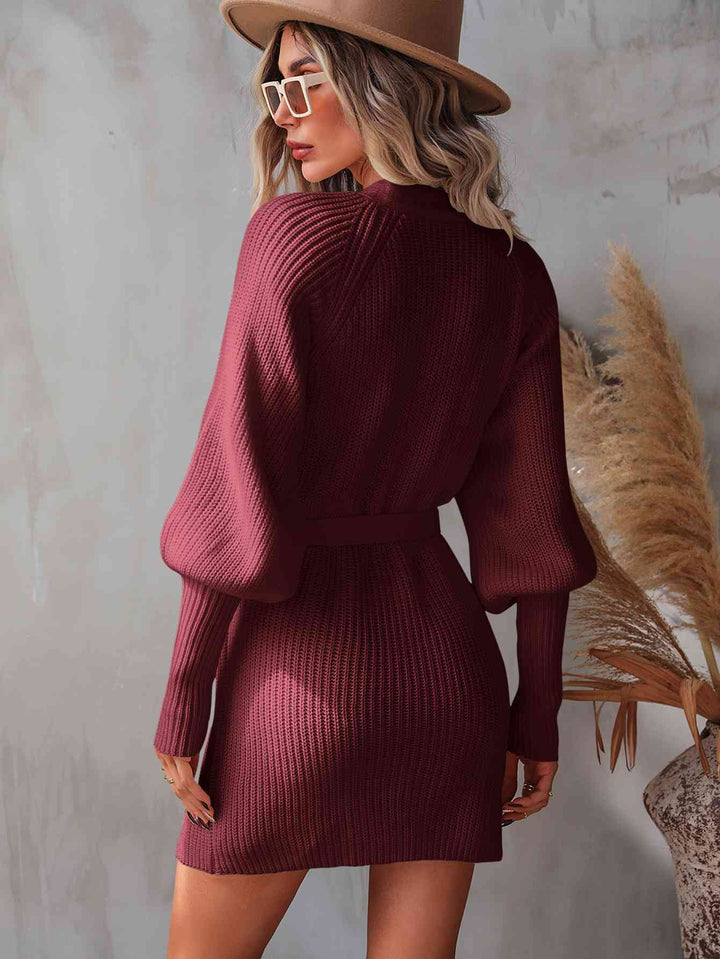 Stilla | Surplice Lantern Sleeve Wrap Sweater Kjole