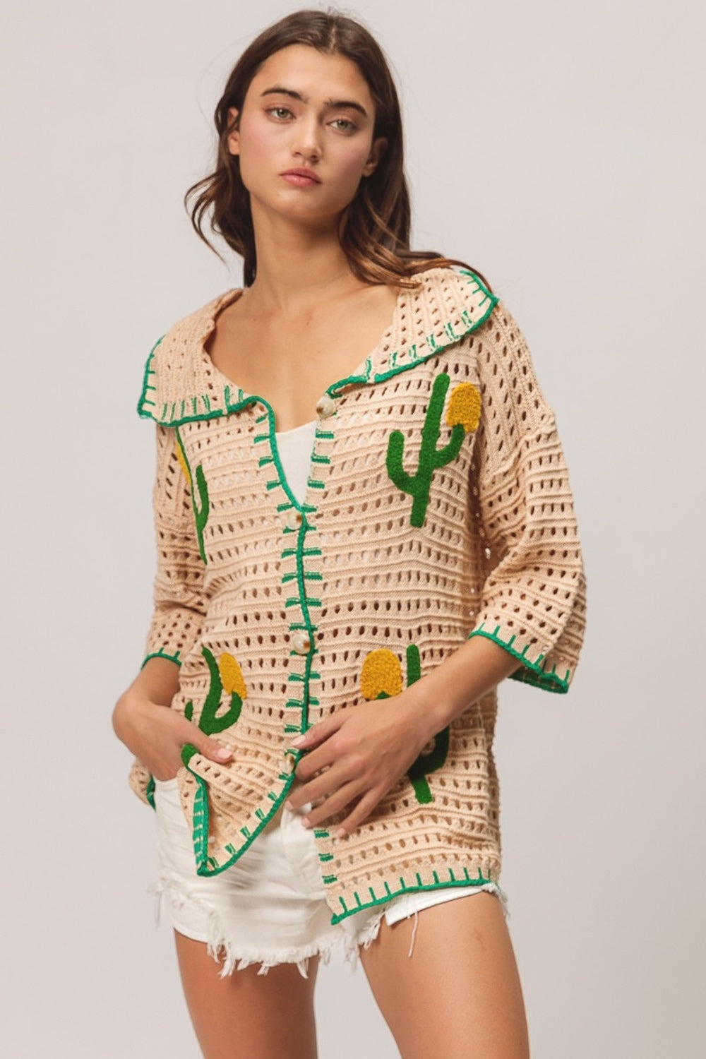 Stilla | Kantstikket Kaktus Patch Sweater Cardigan