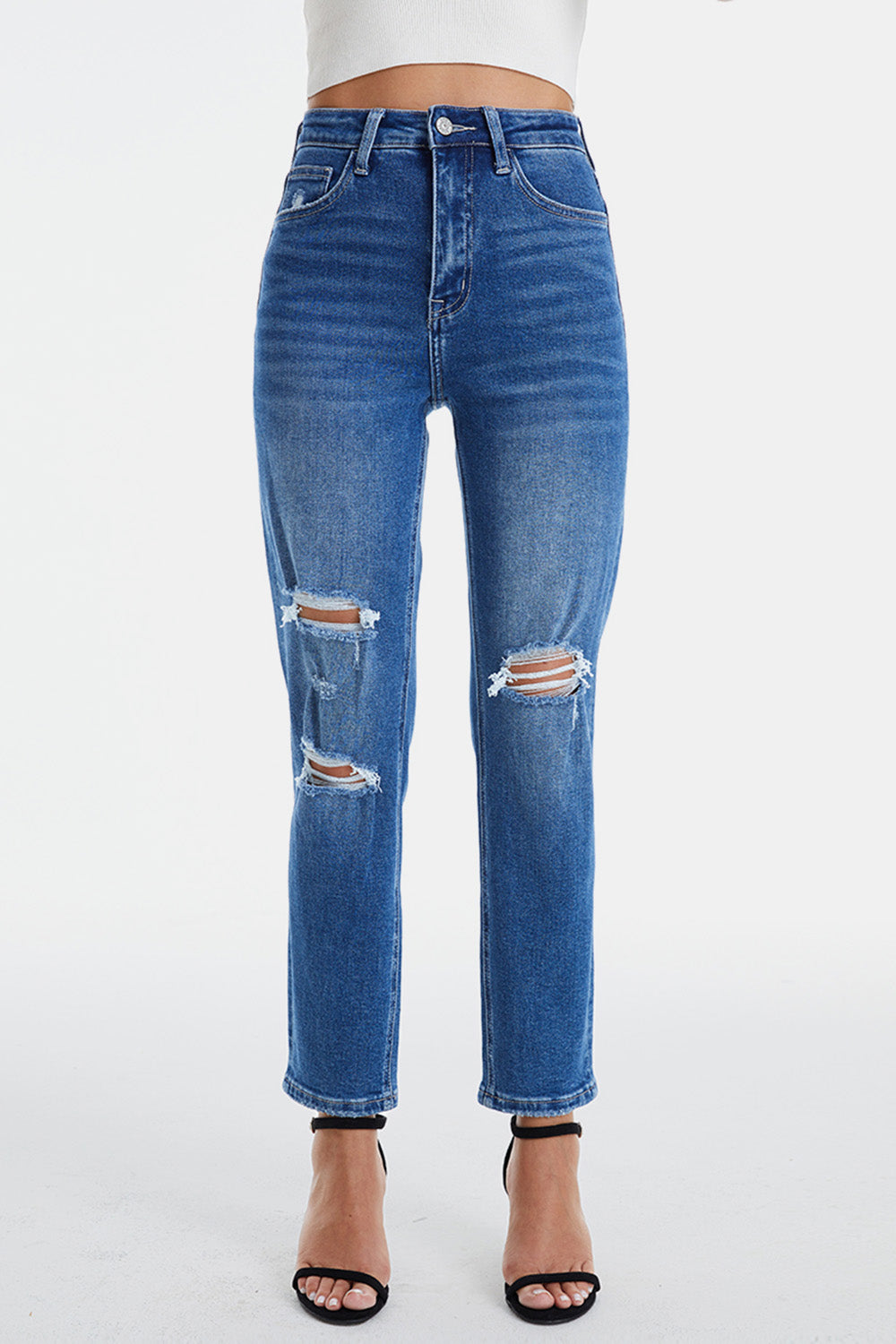 Stilla | Full Size Distressed High Waist Mom Jeans