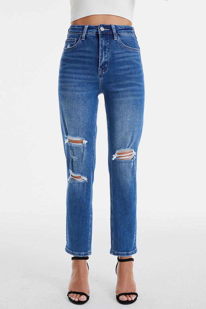 Stilla | Full Size Distressed High Waist Mom Jeans
