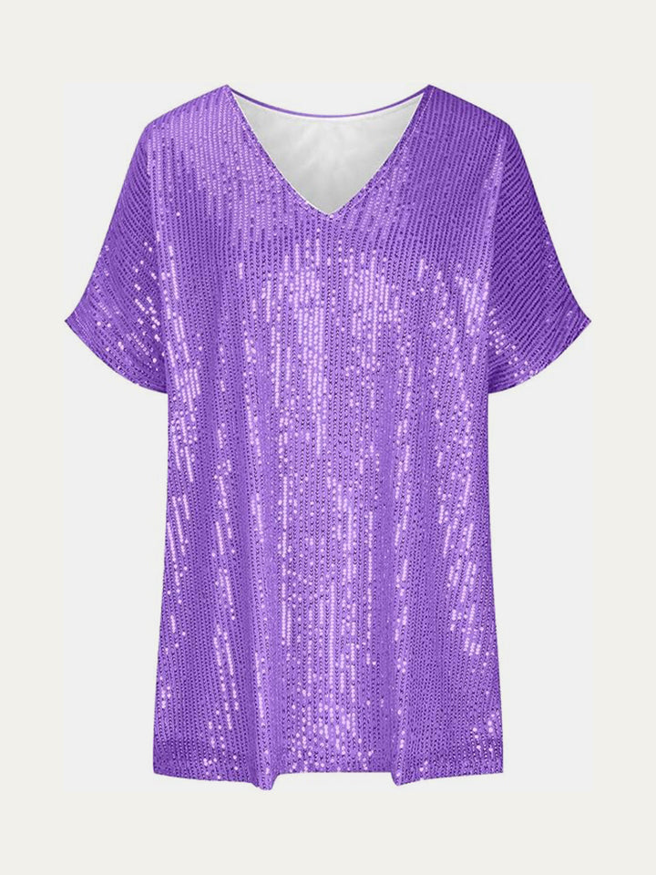 Stilla | Plus Size Paillet V-Hals Kortærmet Top
