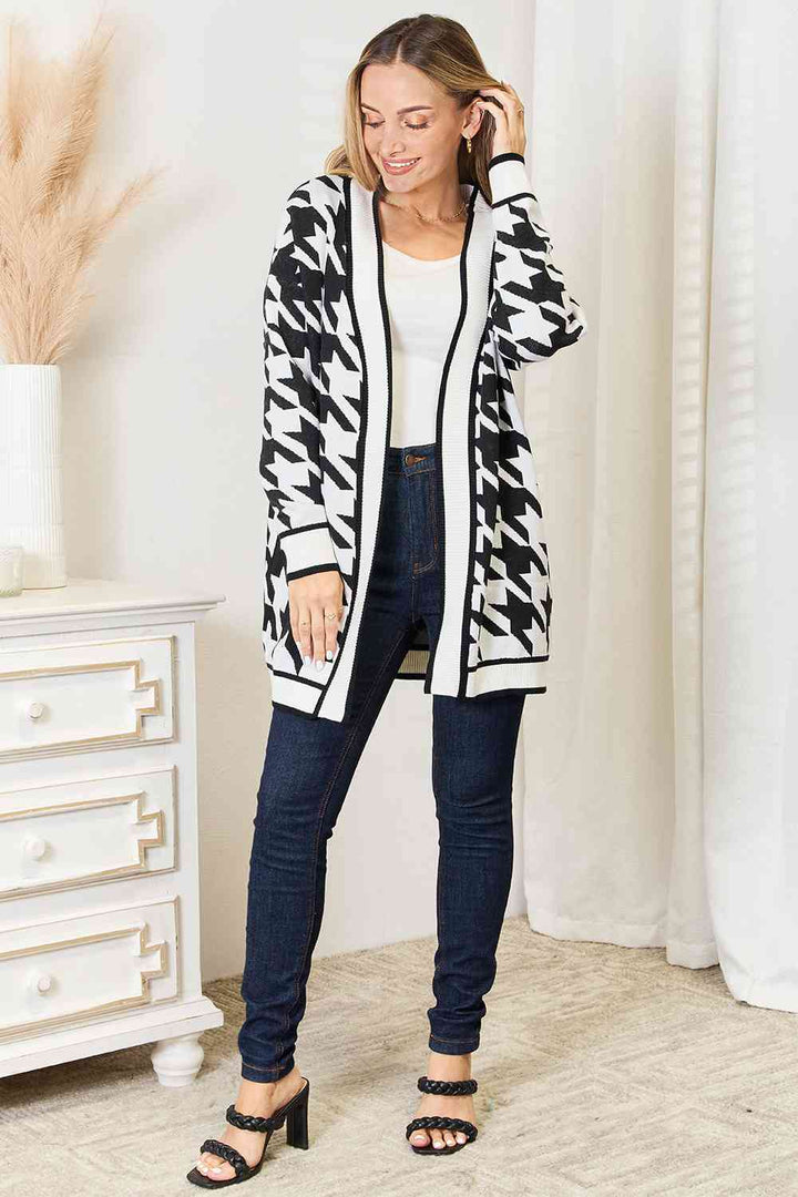 Stilla | Højre Houndstooth Åben Front Langline Cardigan