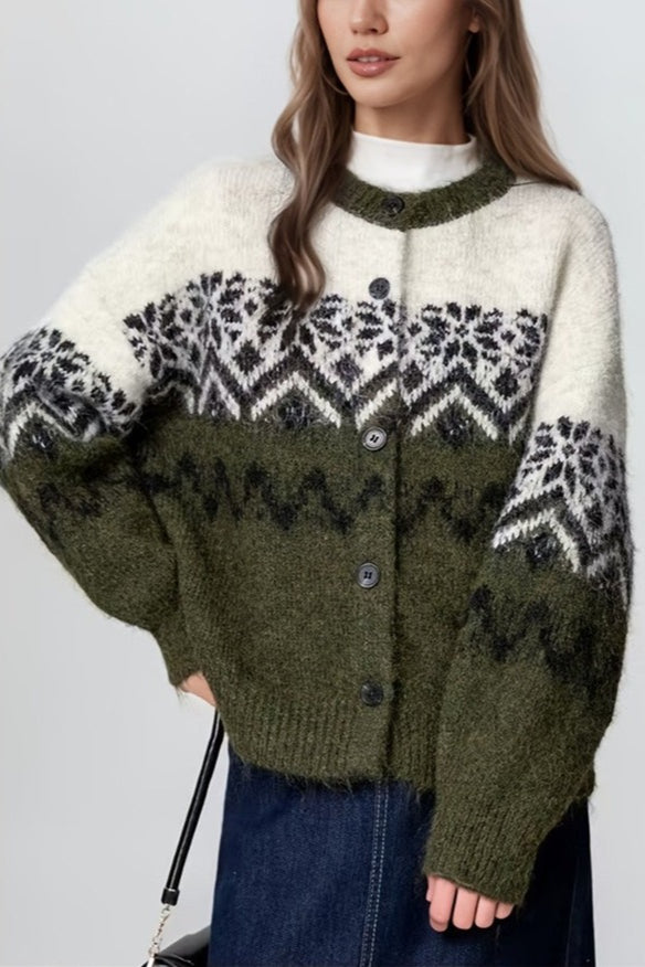 Stilla | Retro Nordic Jul Snefnug Jacquard Strikjakke