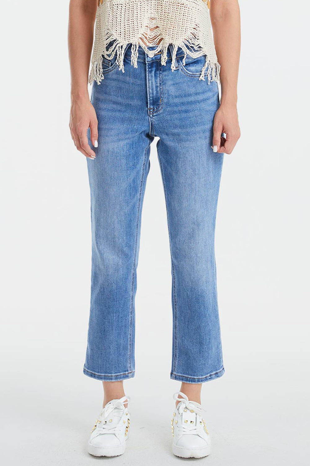 Stilla | Full Size Høj Talje Raw Hem Straight Jeans