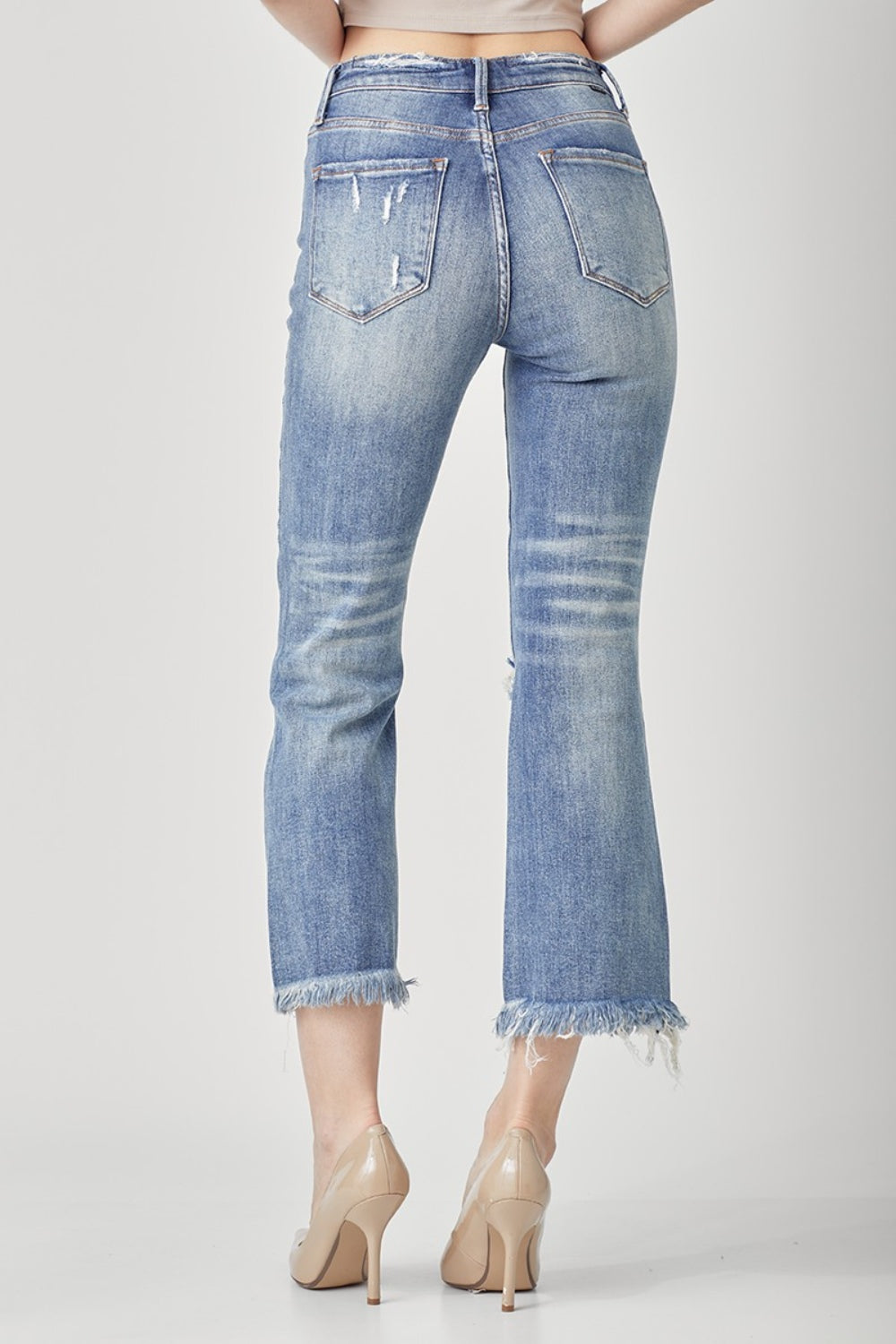 Stilla | Høj Talje Distressed Cropped Bootcut Jeans
