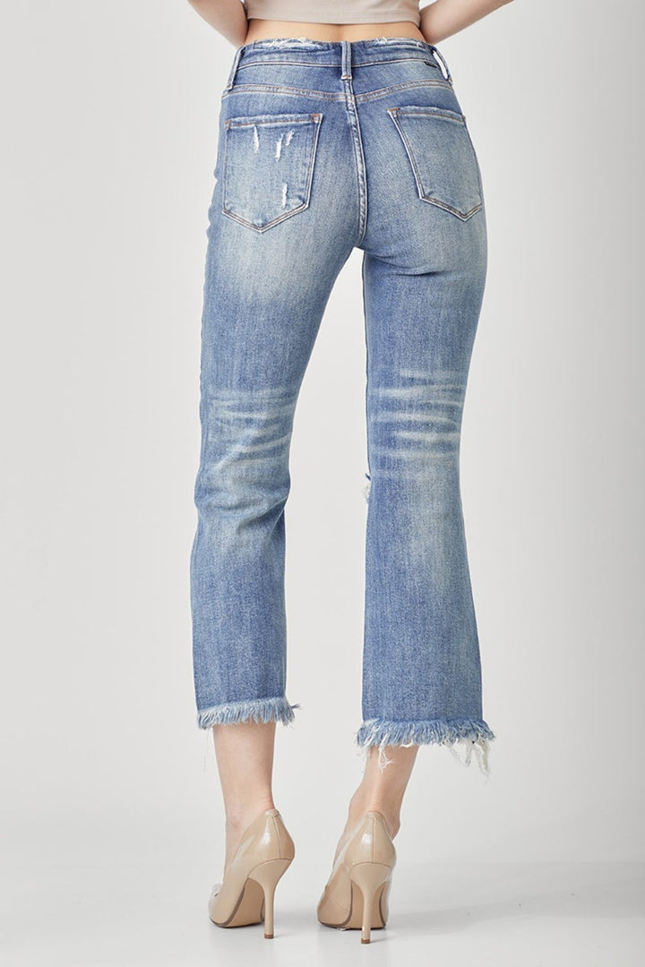 Stilla | Høj Talje Distressed Cropped Bootcut Jeans