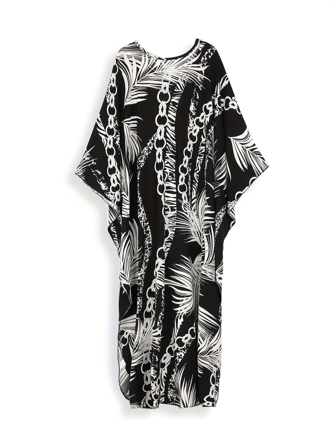 Stilla | Boho Dame Strandkjole Sort Hvid Maxi Kjole Med V-Hals,