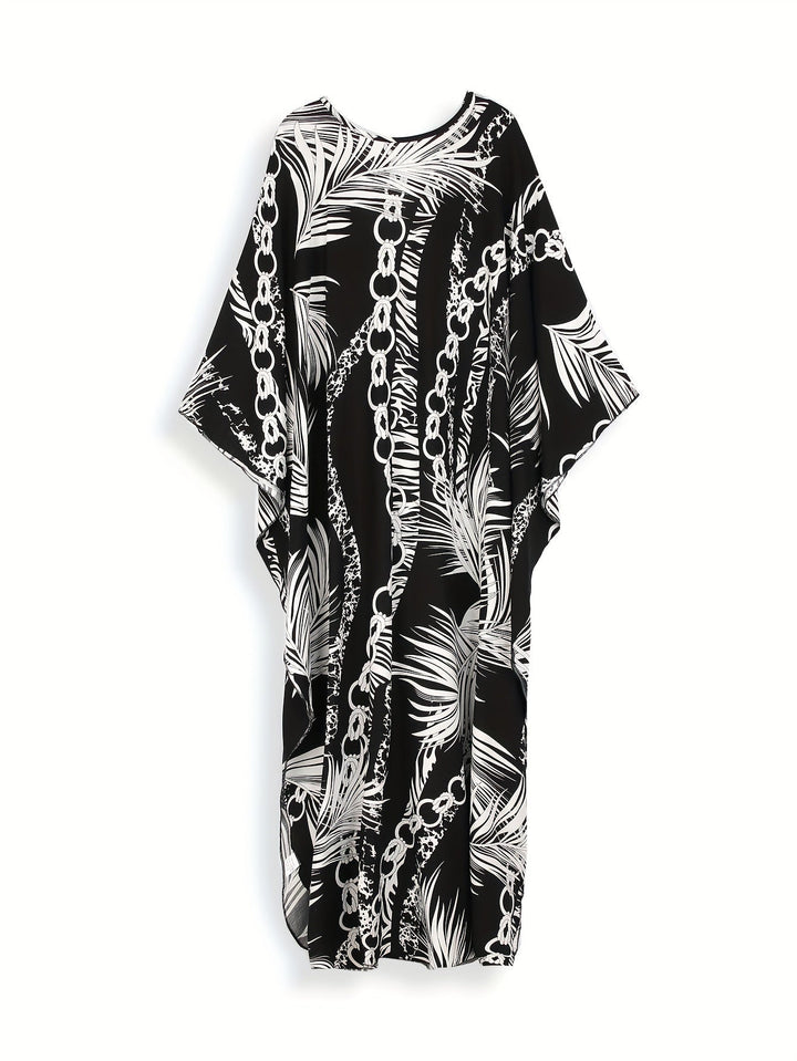 Stilla | Boho Dame Strandkjole Sort Hvid Maxi Kjole Med V-Hals,