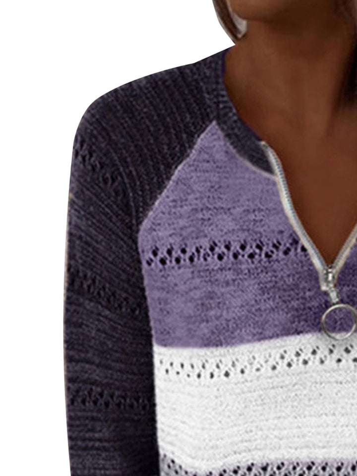 Stilla | Størrelse Farveblok Halv Lynlås Sweater