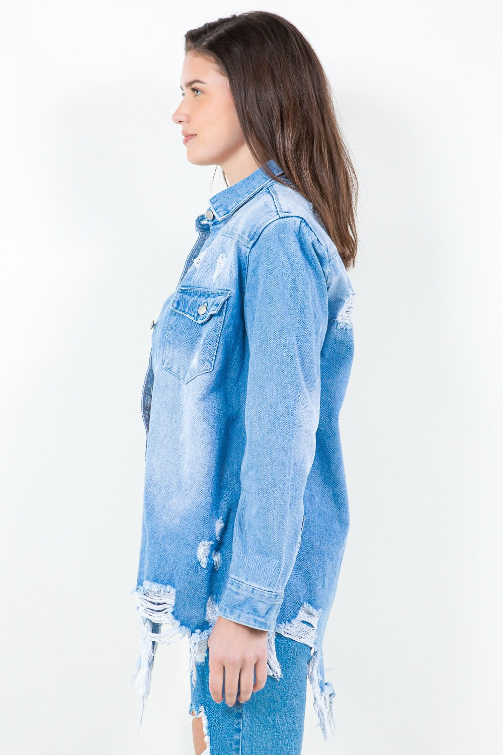 Stilla | Bazi Frayed Hem Distressed Denim Shirt Jacket