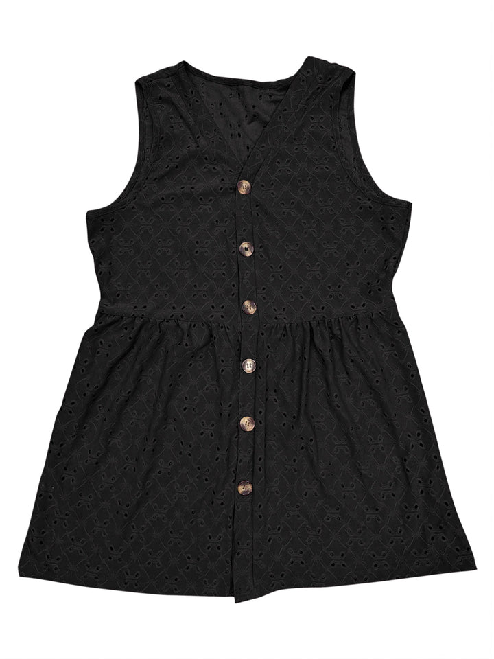 Stilla | Plus Size Eyelet Knap Op V-Hals Tank