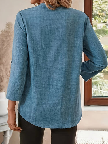 Stilla | Skjorte Med Lange Ærmer, V-Hals, Afslappet Top Med Krave, Lavet Af Polyester