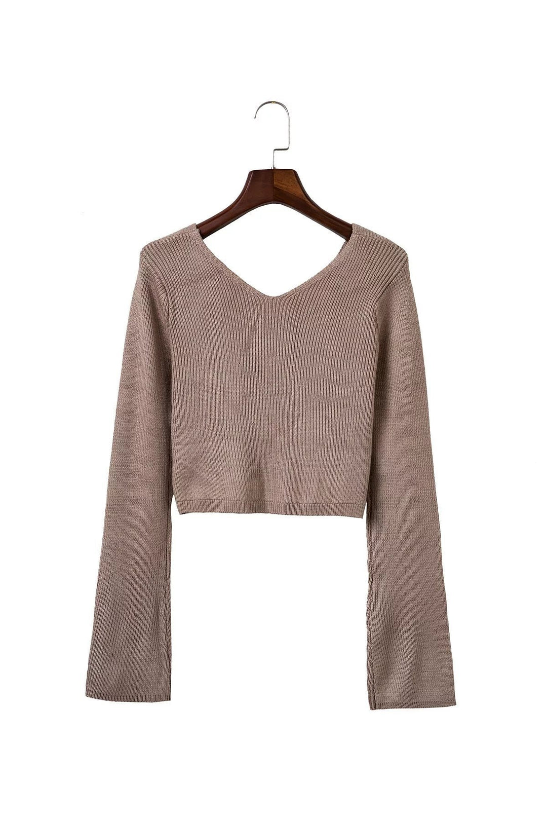 Dame Kort Sweater med Bred Krave og Sofistikeret Rib Struktur Stilla