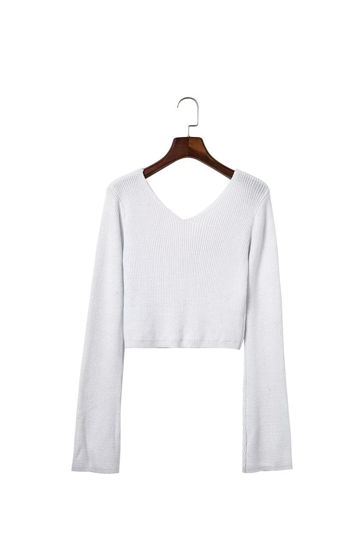 Dame Kort Sweater med Bred Krave og Sofistikeret Rib Struktur Stilla