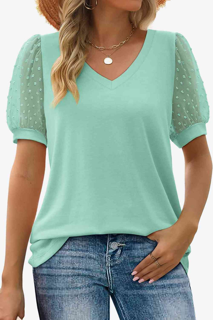 Stilla | Dot Puff Sleeve V-hals Tee