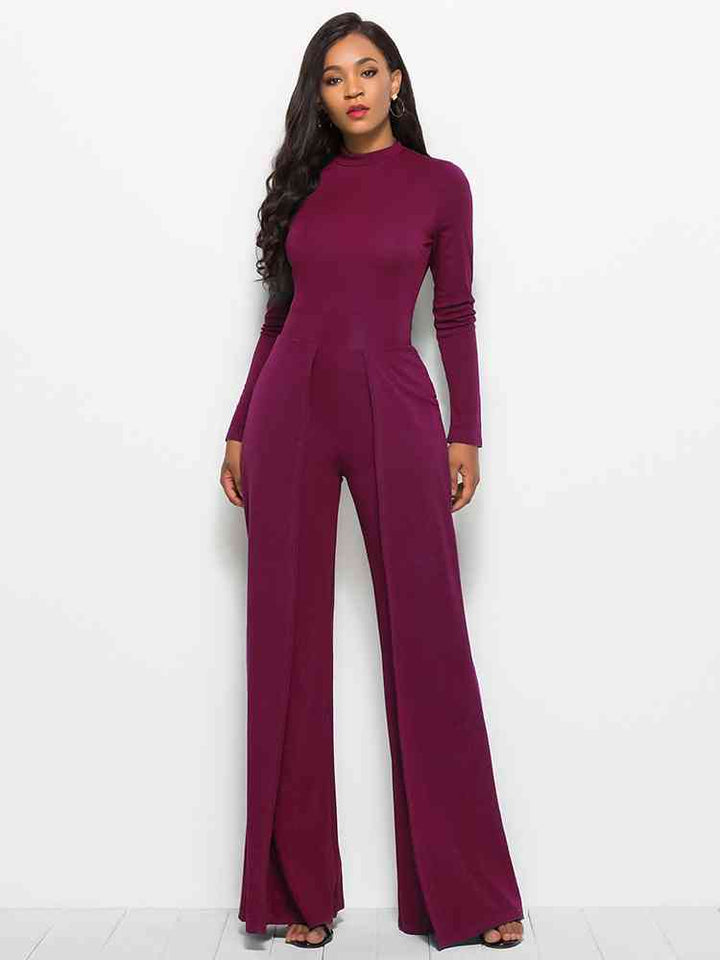 Stilla | Ærme Mock Neck Bred Ben Jumpsuit