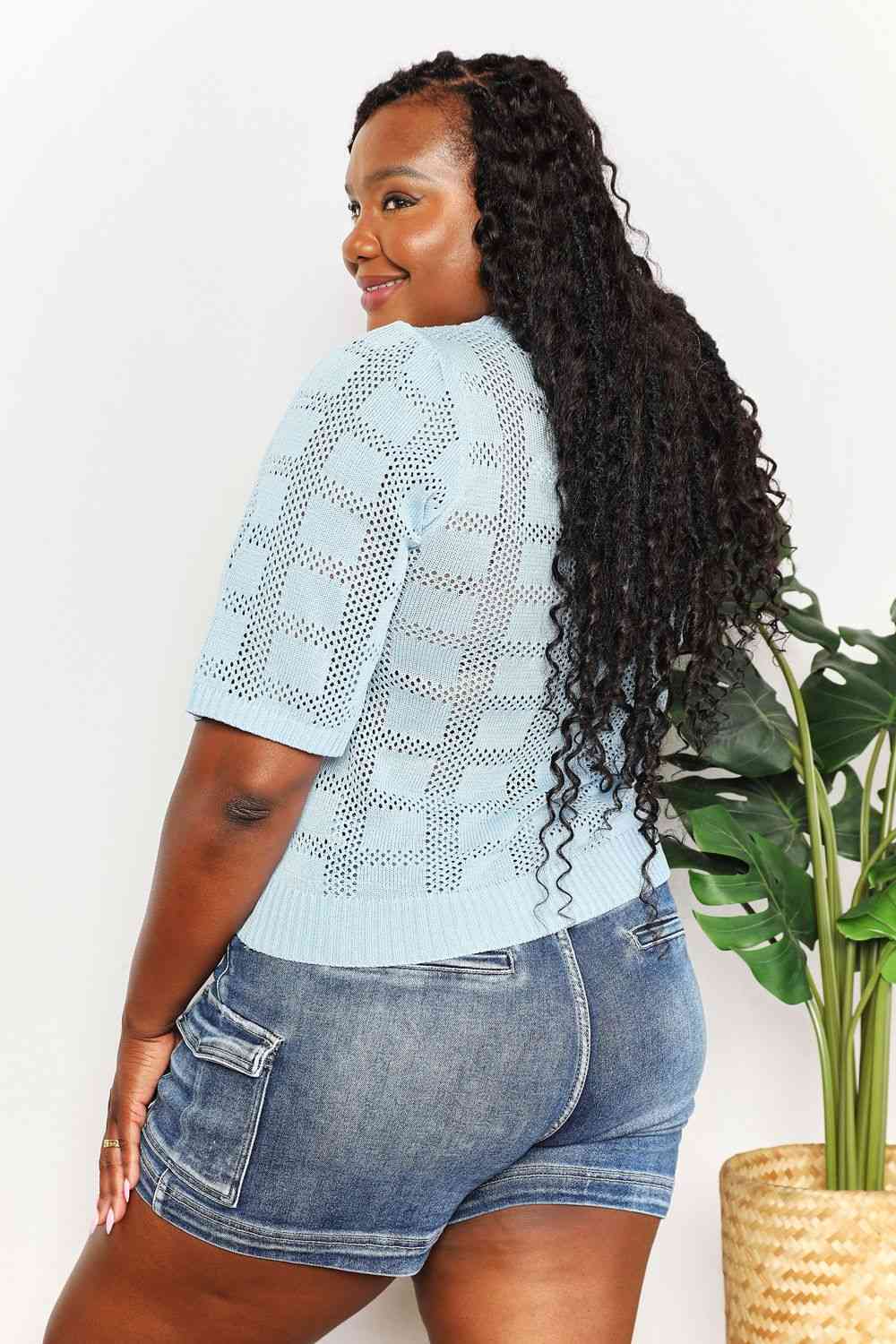Stilla | Take Ribbet Trim Rund Hals Strik Top