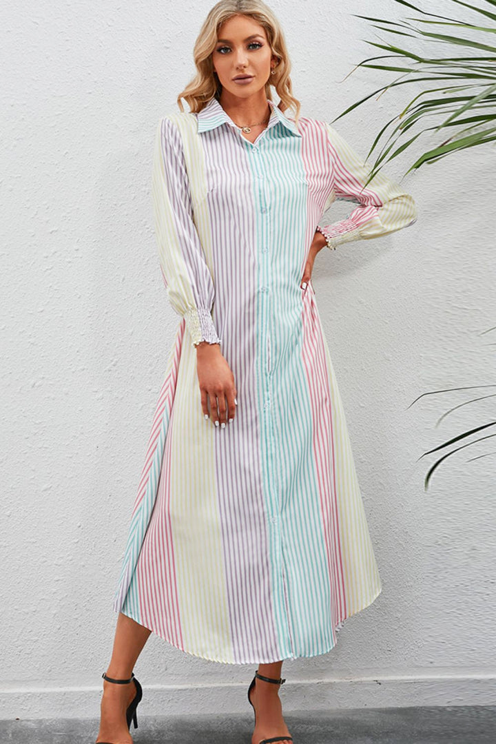 Stilla | Stripe Knap-op Maxi Skjorte Kjole