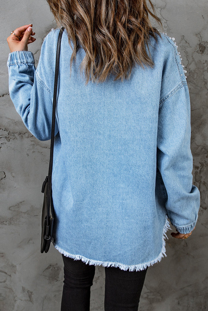 Stilla | Detalje Knap Op Raw Hem Denim Jakke