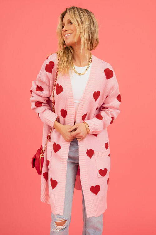 Stilla | Grafisk Åben Front Cardigan Med Lommer