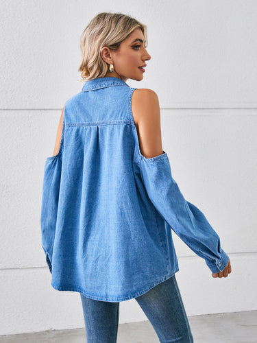 Stilla | Skulderlommeknappet denimjakke