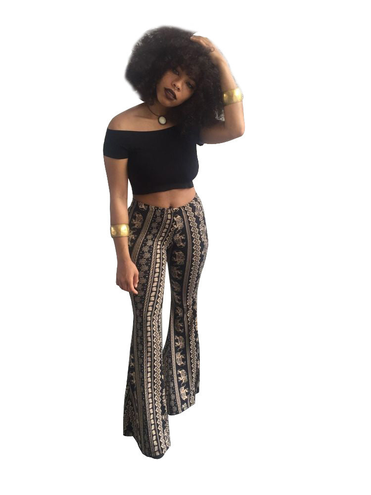 Dame Off-Shoulder Crop Top med Flared Jeans Stilla