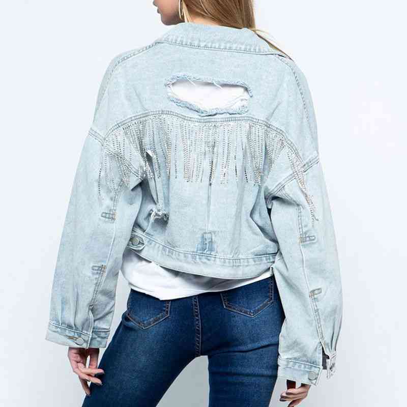 Stilla | Krave Hals Droppede Skuldre Denim Jakke