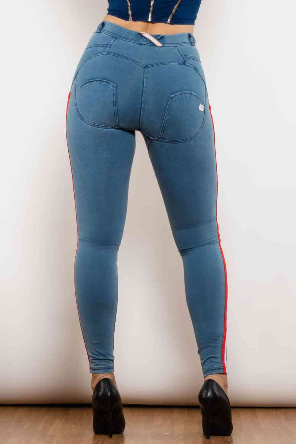 Stilla | Stribet Kontrast Knapper Skinny Jeans