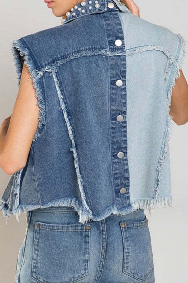 Stilla | Raw Hem Ærmeløs Denim Jakke