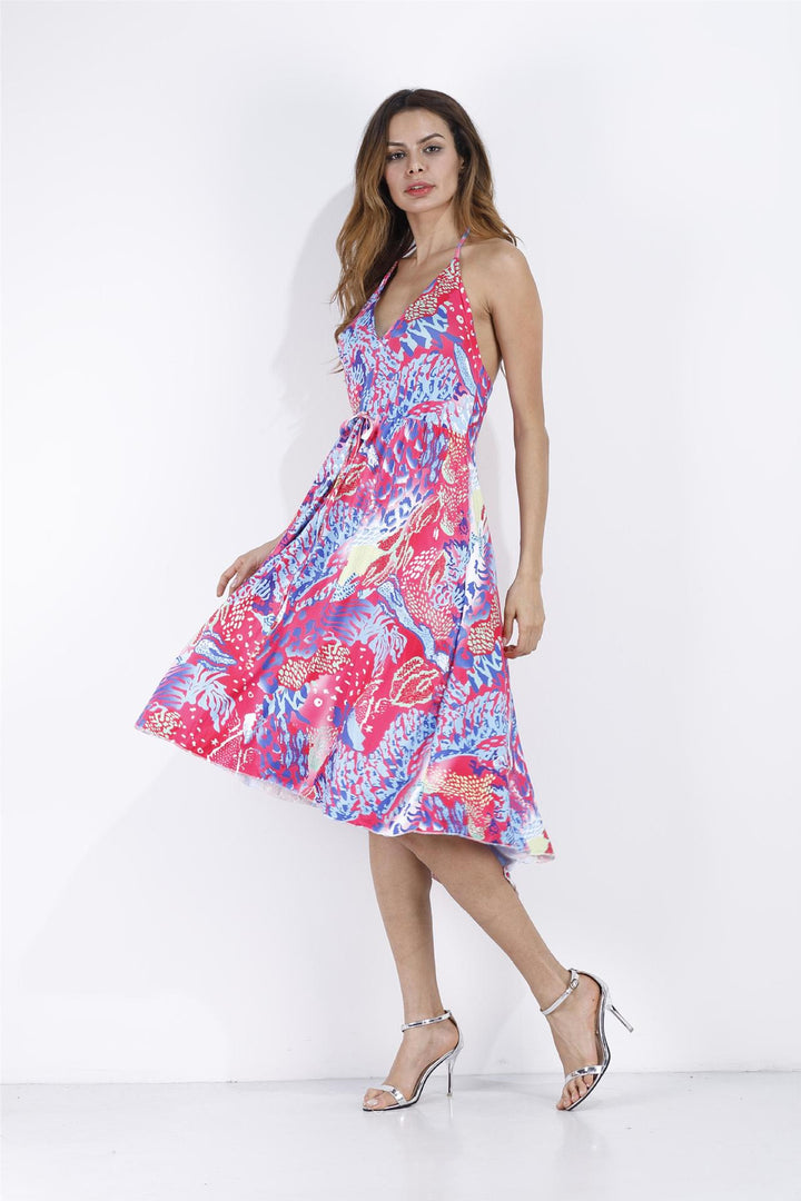 Dame High-Low Blomster-mønster Halterneck Kjole Stilla