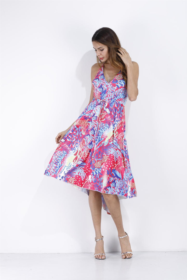 Dame High-Low Blomster-mønster Halterneck Kjole Stilla