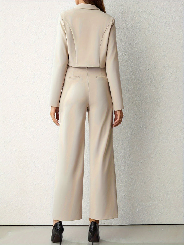 Stilla | Elegante Beige Reversblå Jakke Og Bukser Med Lige Ben