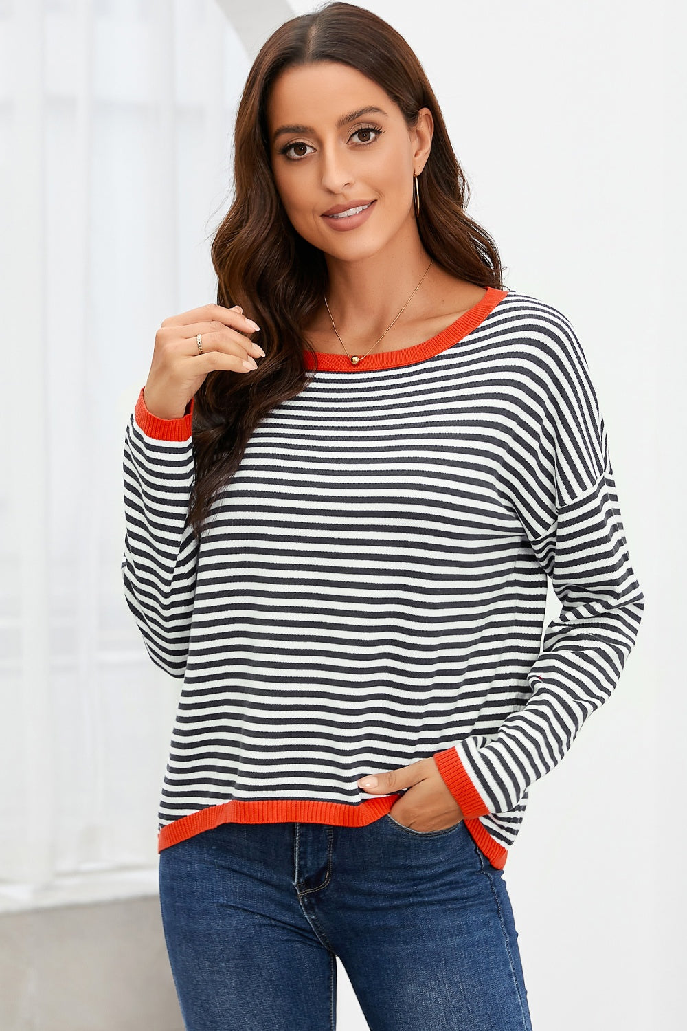Skovae | Stribet Rundhals-Drop-Shoulder-T-Shirt