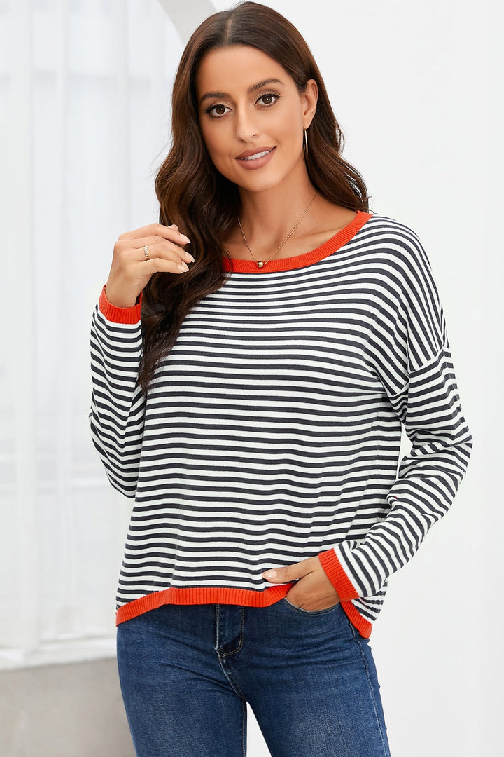 Skovae | Stribet Rundhals-Drop-Shoulder-T-Shirt
