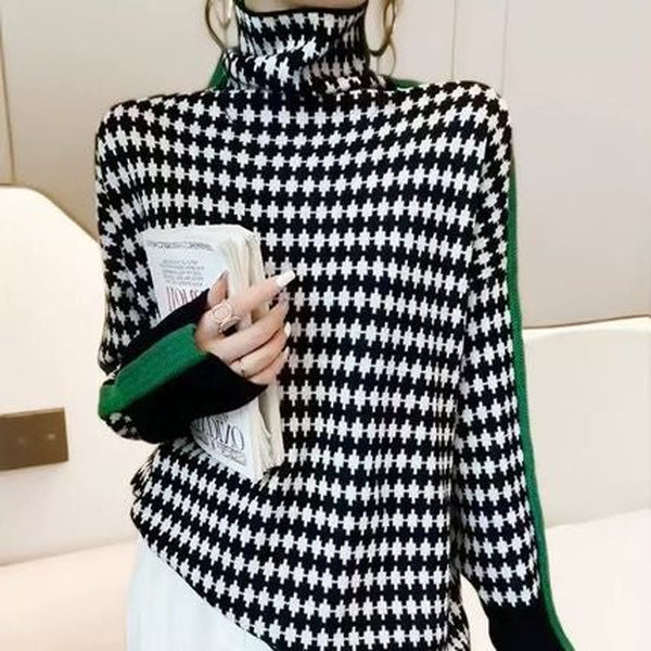 Stilla | Elegant sweater med sort-hvidt ternet mønster