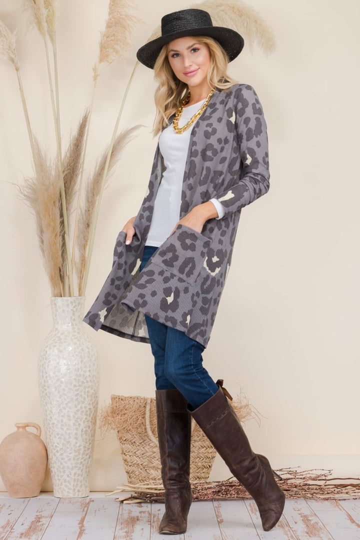 Stilla | Full Size Leopard Åben Front Kontrast Cardigan