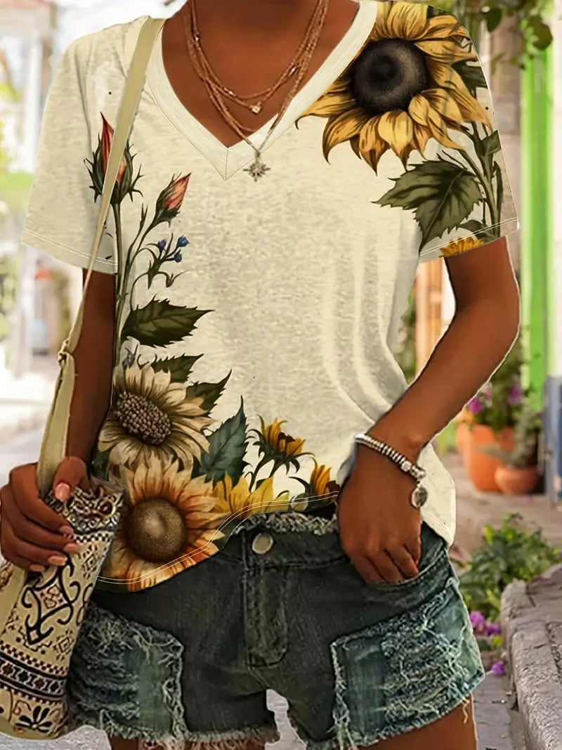 Stilla | T-shirt med solblomsttryk