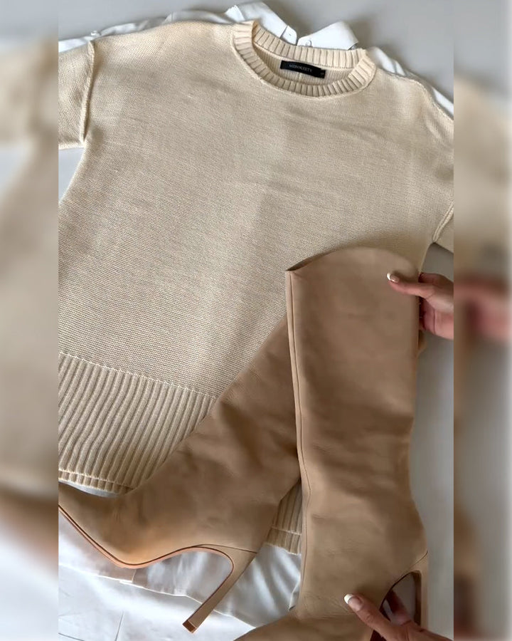 Stilla | Sæt med Rundhalet Sweater med Slidskant og Skjorte