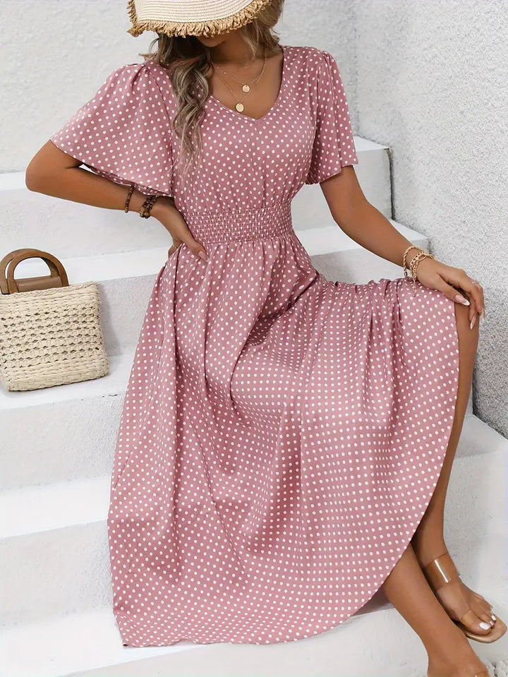 Stilla | Midi Polkadot Kjole Med Spids Udskæring Og Rynkede Ærmer Summer Look