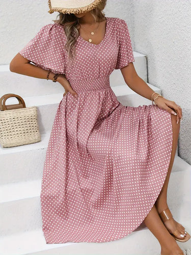Stilla | Midi Polkadot Kjole Med Spids Udskæring Og Rynkede Ærmer Summer Look