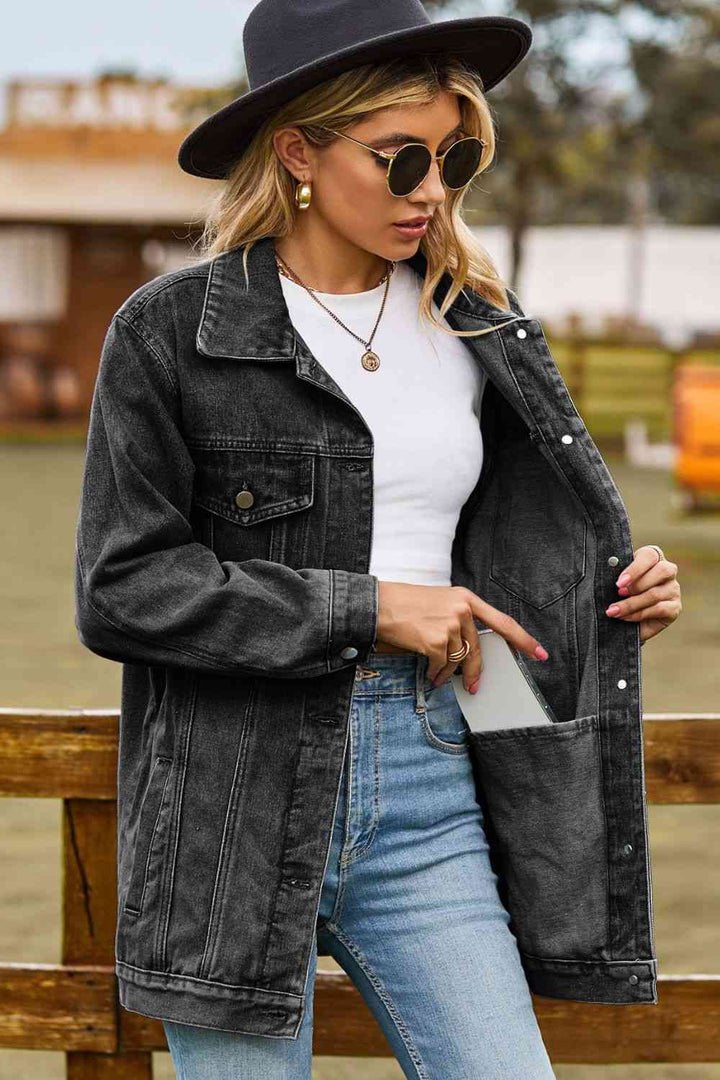 Stilla | Kravehals Denim Jakke Med Lommer