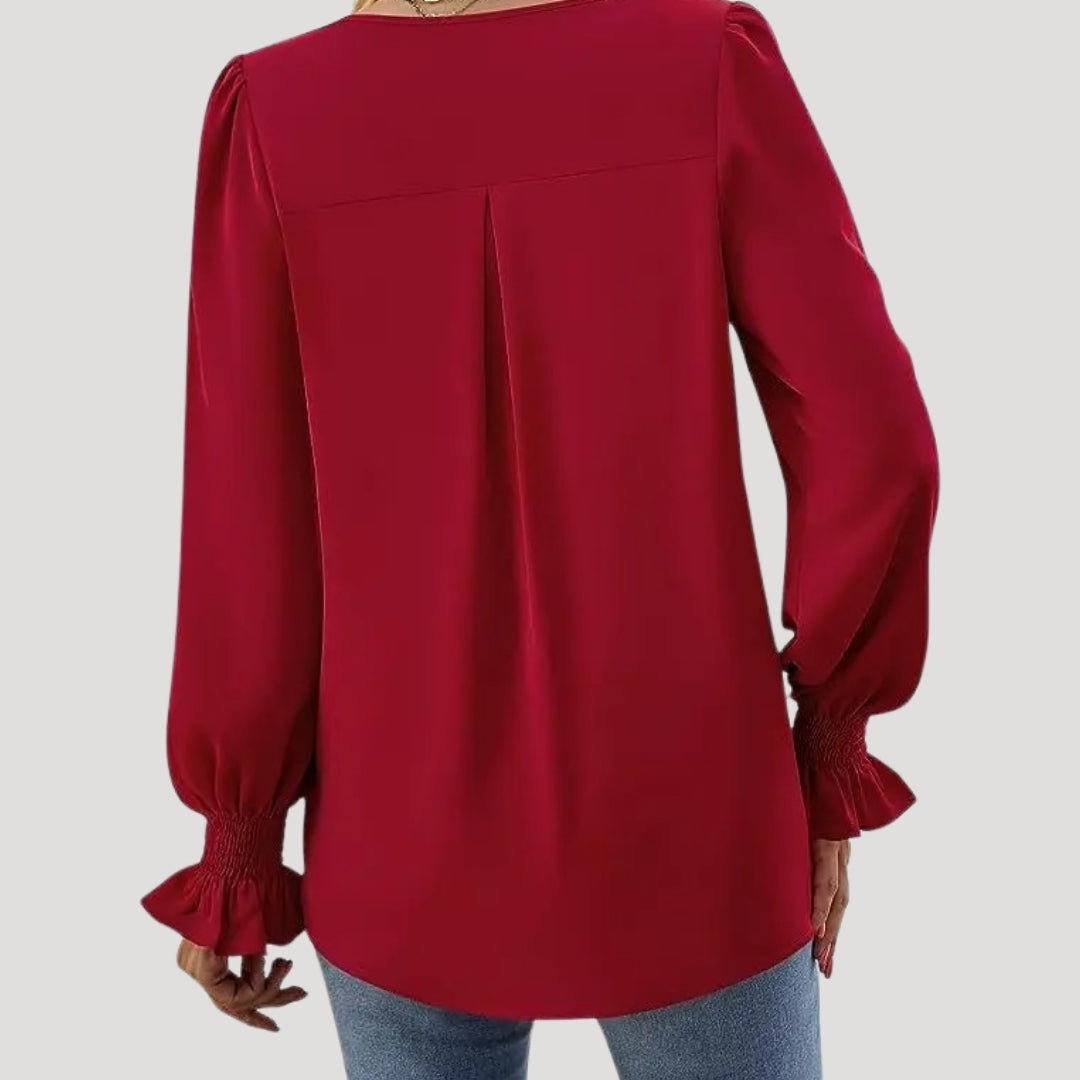 Stilla | Elegant V-Hals Langærmet Bluse