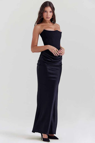 Skovae | Elegant Bustier-Patchwork Formelle Fest Fishtail Maxi Kjoler-Sort