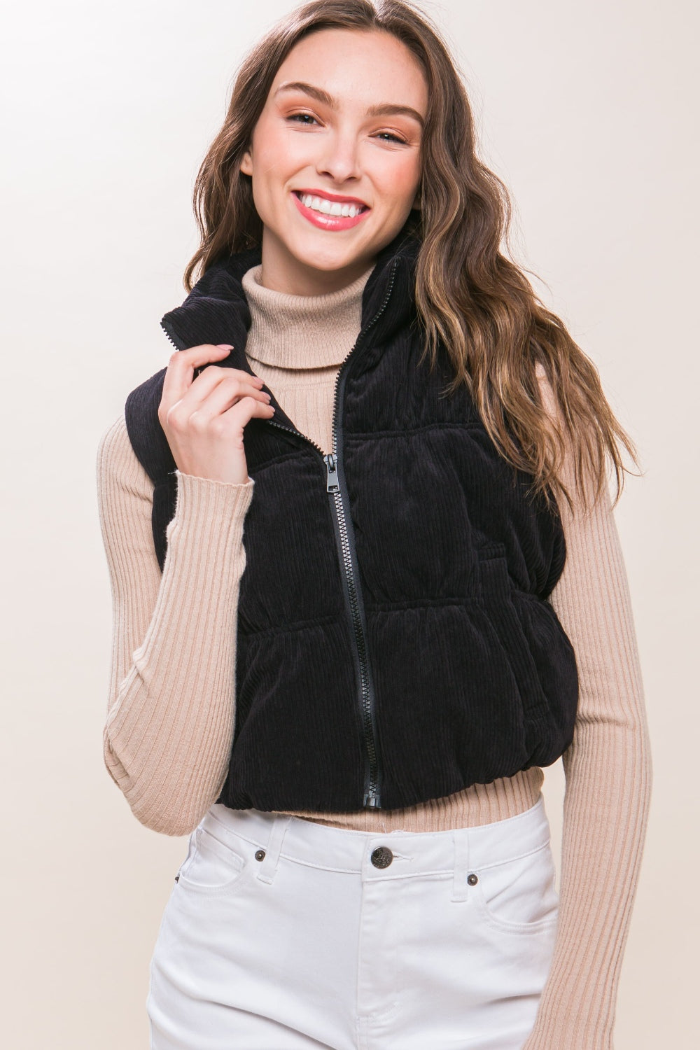 Stilla | Tree Corduroy Zip Up Puffer Vest med lommer