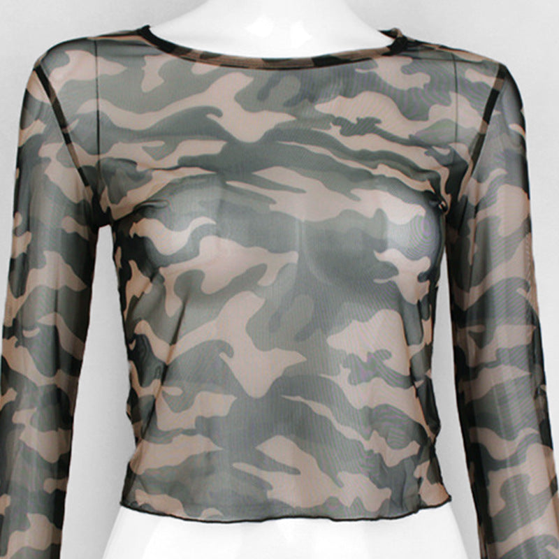 Dame Transparent Camouflage Langærmet Bluse Stilla