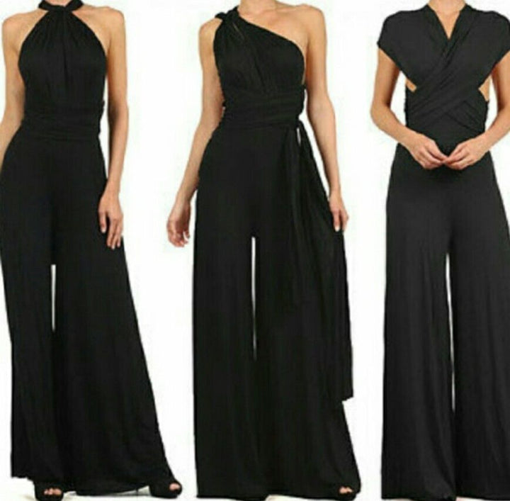 Dame Elegant Jumpsuit med Dyb V-hals og Innovativ Wickeloptik Skovae