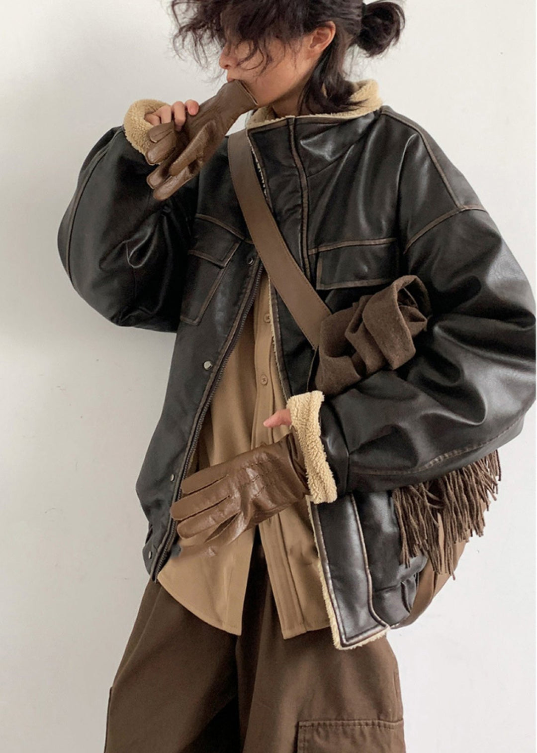 Stilla | Inspireret lammefleece-foret læderjakke – Unisex-stil