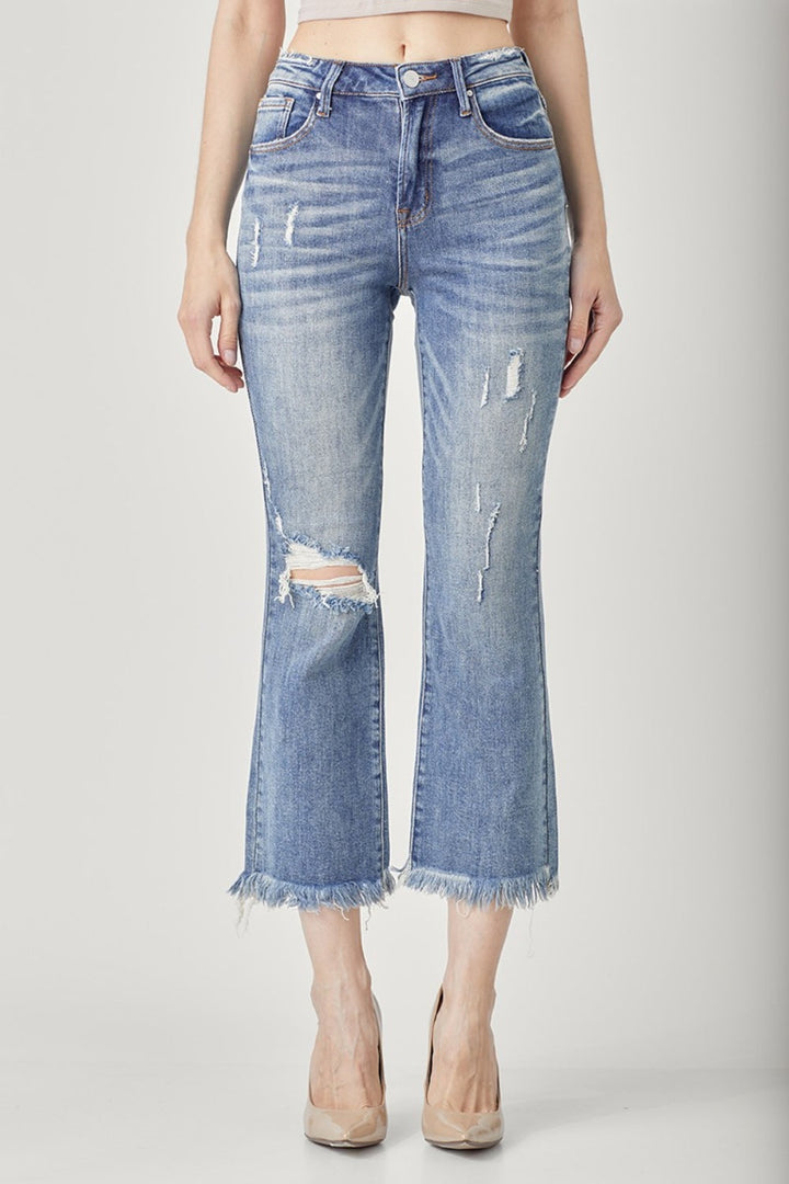 Stilla | Høj Talje Distressed Cropped Bootcut Jeans