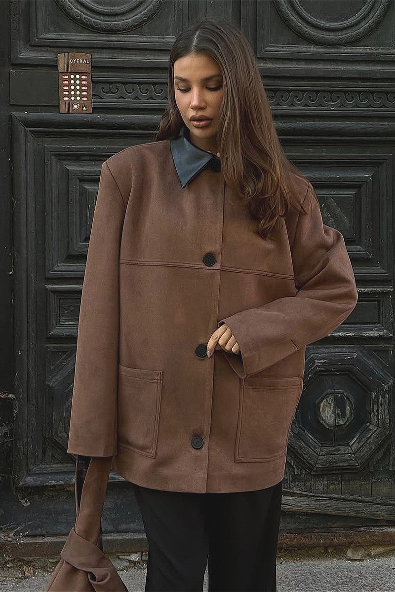 Stilla | Retro Suede Krave Kontrast Jakke